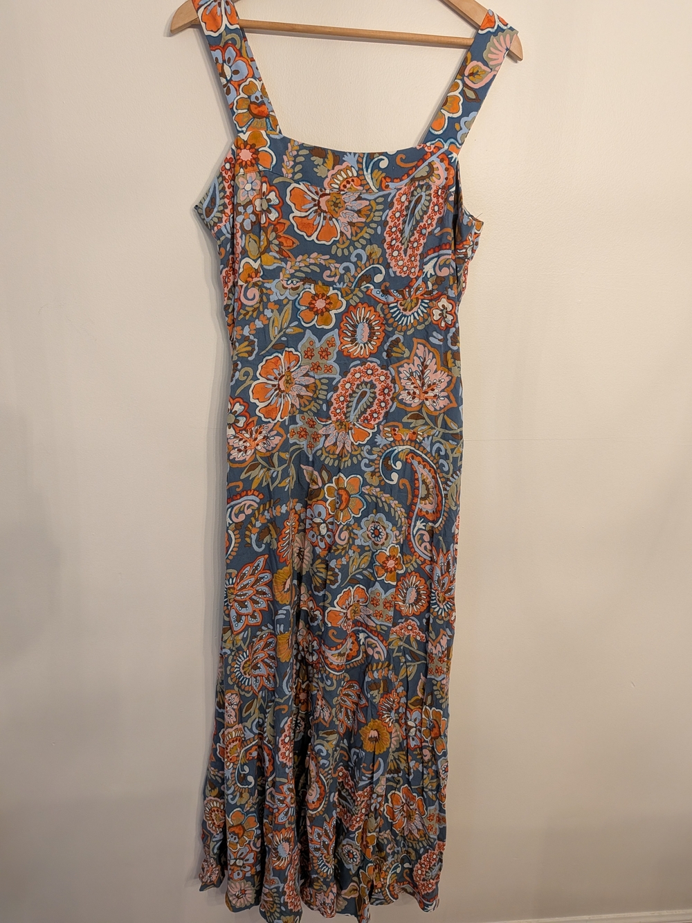 MSK Blue Floral Paisley Maxi Dress with Orange Accents